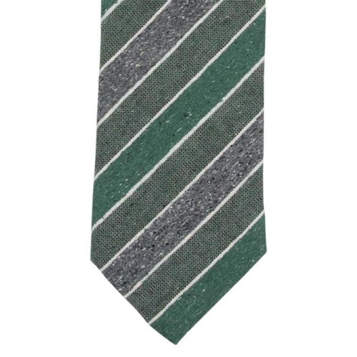 Cravate rayée en coton de soie verte