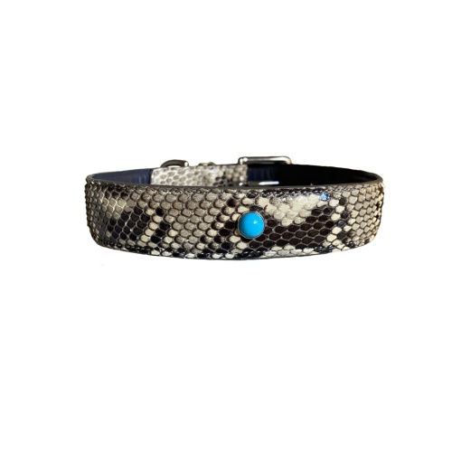Collier pour chien en python naturel, pierres turquoise et grenat